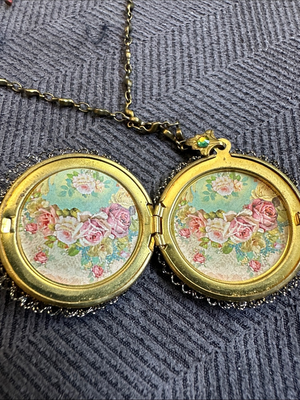 Michal Negrin Gold-tone Layered doubleFloral Locket Necklace - Picture 9 of 9